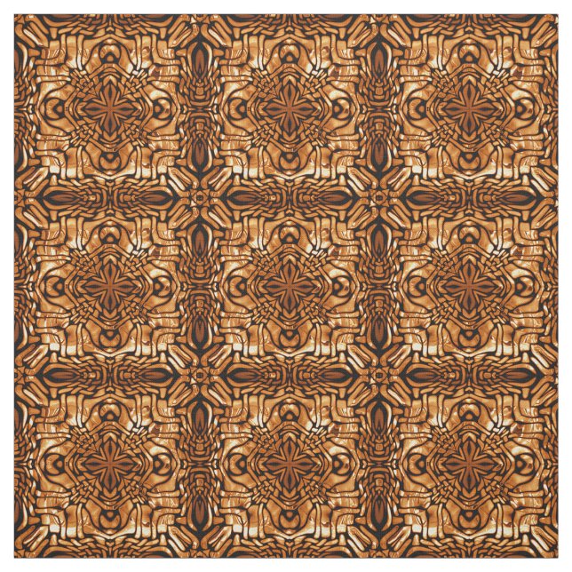 Orange Brown Bali Batik Style Paisley Pattern Fabric (Swatch)
