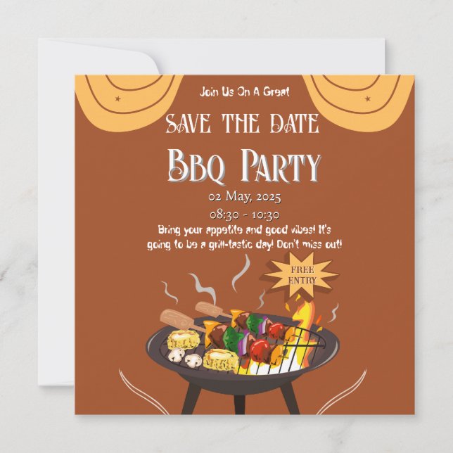 Orange Brown BBQ Save the Date Card (Front)
