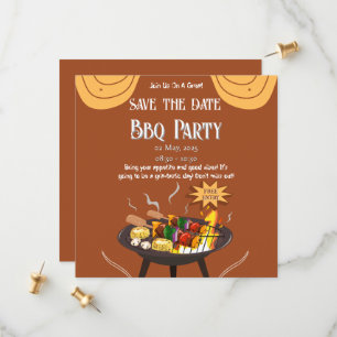 Orange Brown BBQ Save the Date Card
