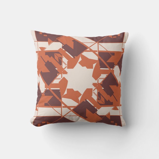 Orange Brown Beige Mediterranean Abstract Flower Cushion (Front)