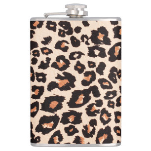 Orange Brown Black Leopard Animal Print Hip Flask