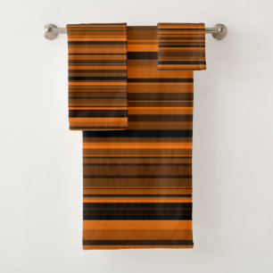 Orange Brown Black Stripes Bath Towel Set