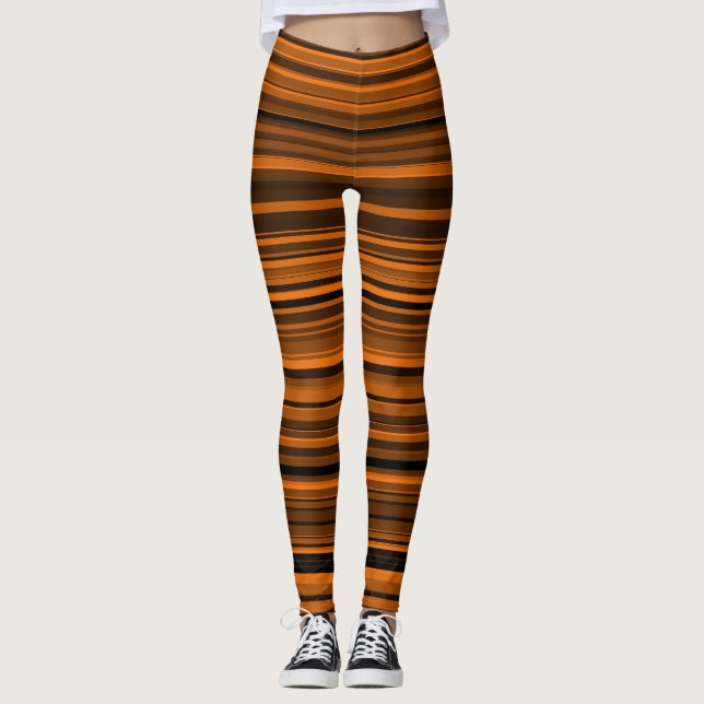 Orange Brown Black Stripes Leggings (Front)