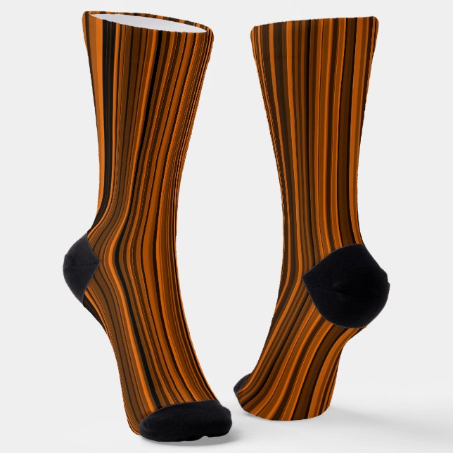 Orange Brown Black Stripes Seamless Pattern Socks (Angled)