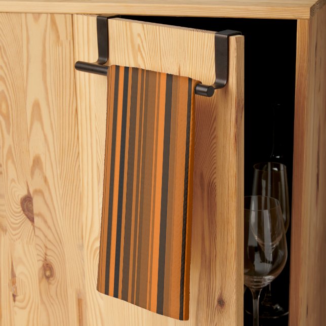 Orange Brown Black Stripes Tea Towel (Thirds Fold)
