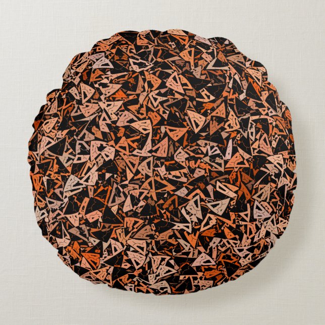 Orange Brown Black Triangle Seamless Pattern Round Cushion (Front)