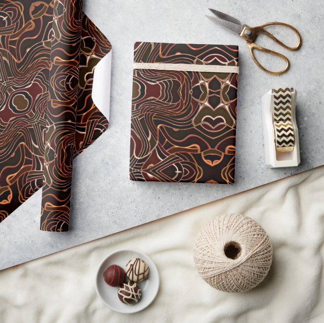 Orange Brown Black White Nouveau Deco Pattern Wrapping Paper (Crafts)