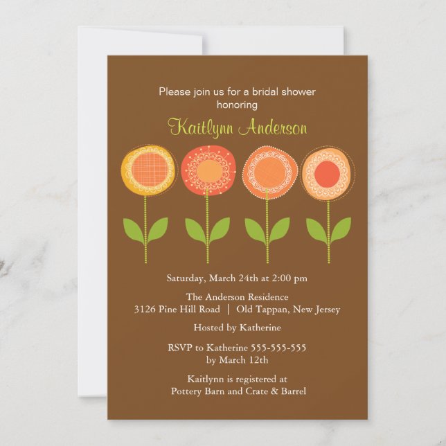 Orange & Brown Blooms Bridal Shower Invitation (Front)