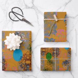 Orange Brown Blue Green Wrapping Paper Sheets 3