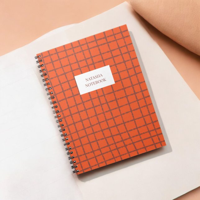 Orange Brown Check Pattern Notebook Stationery (Creator Uploaded)