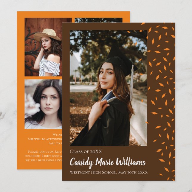 Orange Brown Confetti Graduation Announcement (Front/Back)