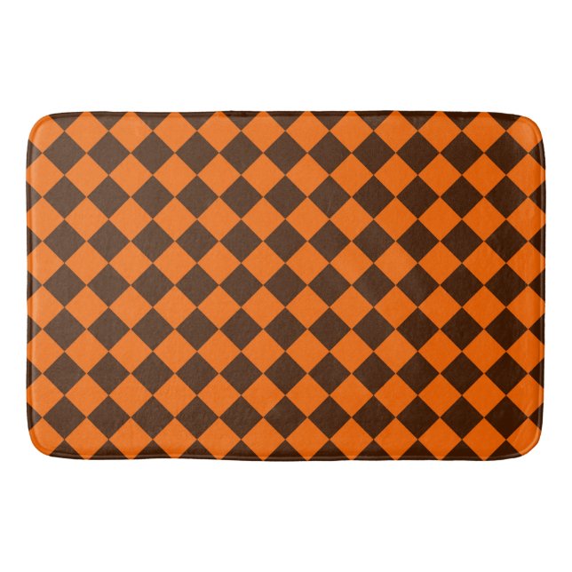 Orange Brown Diamond Chequered Pattern Bath Mat (Front)