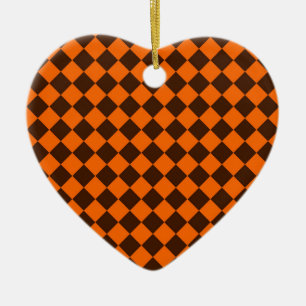 Orange Brown Diamond Chequered Pattern Ceramic Ornament