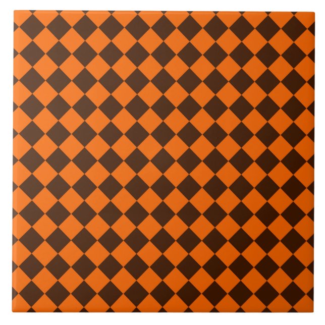 Orange Brown Diamond Chequered Pattern Ceramic Tile (Front)