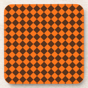 Orange Brown Diamond Chequered Pattern Coaster