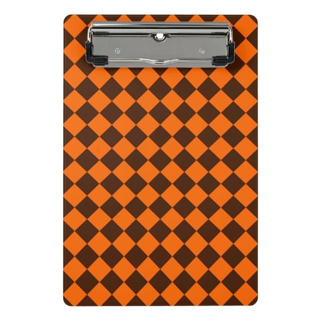 Orange Brown Diamond Chequered Pattern Mini Clipboard (Front)