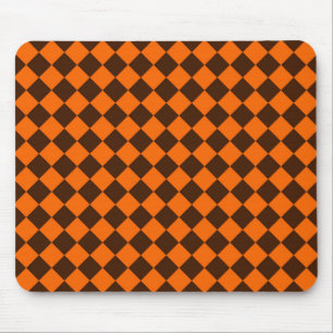 Orange Brown Diamond Chequered Pattern Mouse Pad