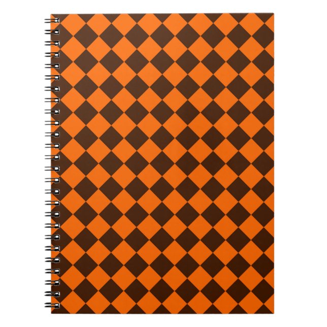Orange Brown Diamond Chequered Pattern Notebook (Front)
