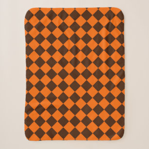 Orange Brown Diamond Chequered Pattern Sherpa Blanket