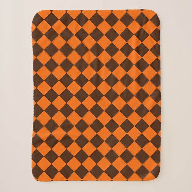 Orange Brown Diamond Chequered Pattern Sherpa Blanket (Front)