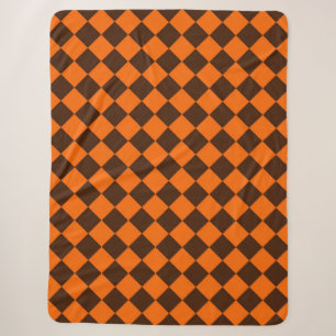 Orange Brown Diamond Chequered Pattern Sherpa Blanket