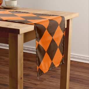 Orange Brown Diamond Chequered Pattern Short Table Runner