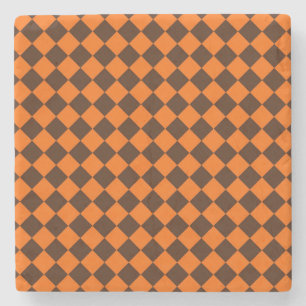 Orange Brown Diamond Chequered Pattern Stone Coaster