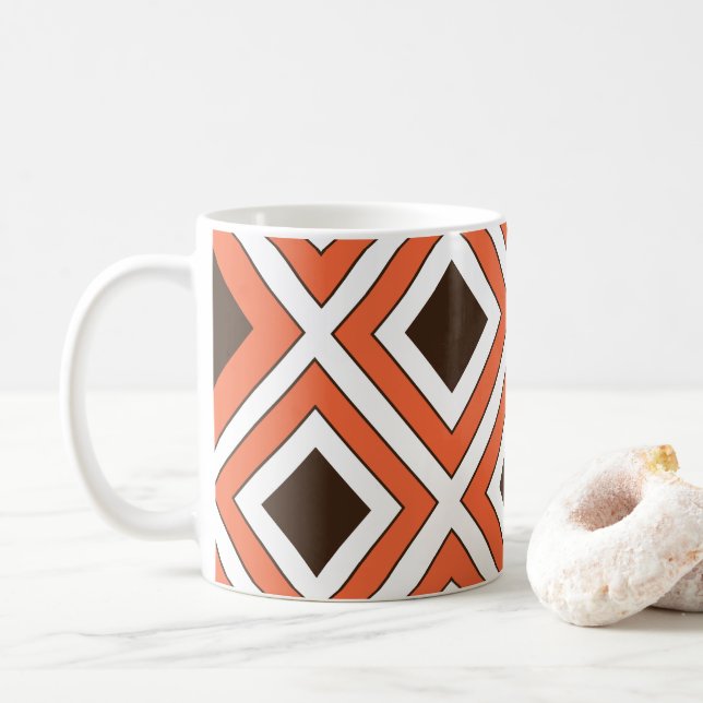 Orange Brown Diamond Geometric Coffee Mug (With Donut)