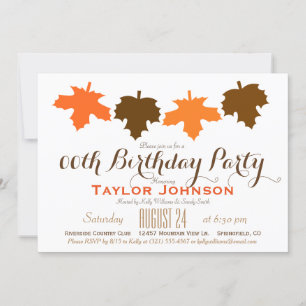 Orange & Brown Fall Leaves Birthday Party Invitation
