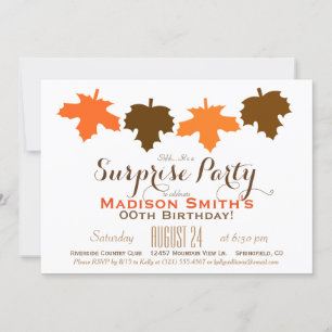 Orange & Brown Fall Leaves Birthday Surprise Party Invitation