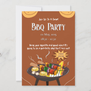 Orange Brown Festive BBQ Party Invitation