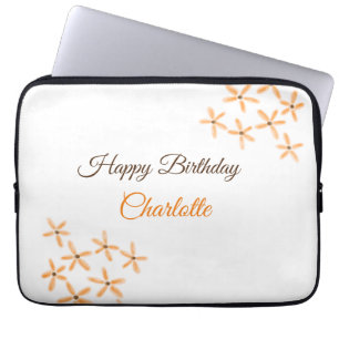 Orange brown flower happy birthday add name cutie  laptop sleeve