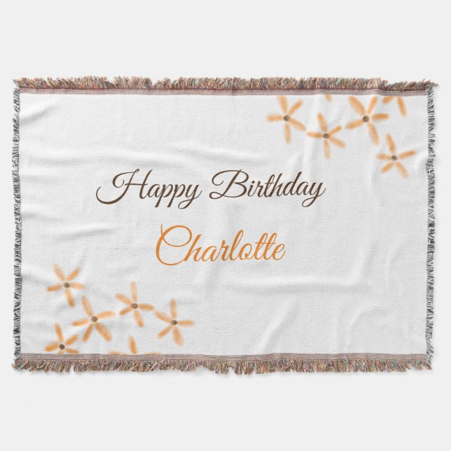 Orange brown flower happy birthday add name cutie  throw blanket (Front)