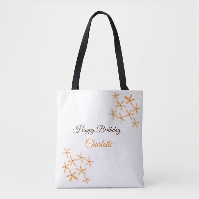 Orange brown flower happy birthday add name cutie  tote bag (Front)