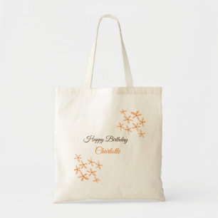 Orange brown flower happy birthday add name cutie tote bag