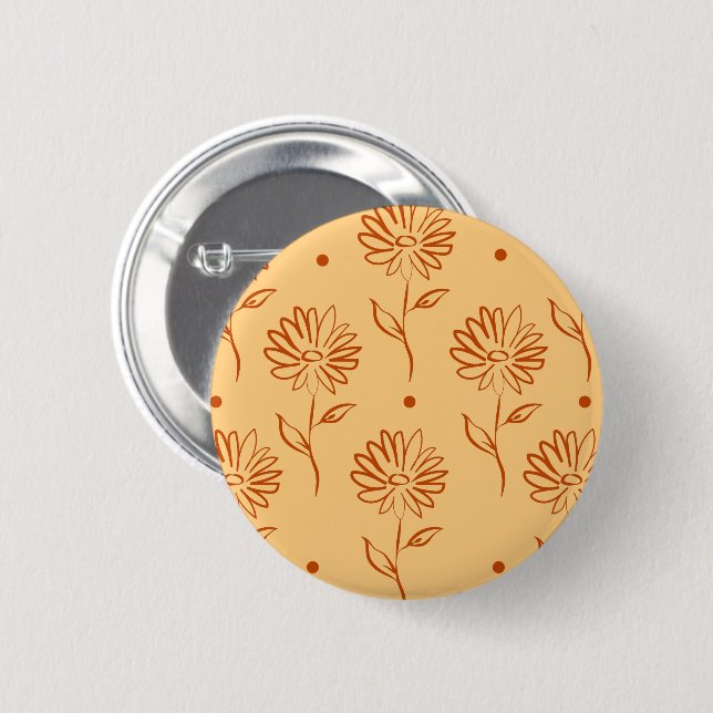 Orange Brown Flower Outline Pattern 6 Cm Round Badge (Front & Back)