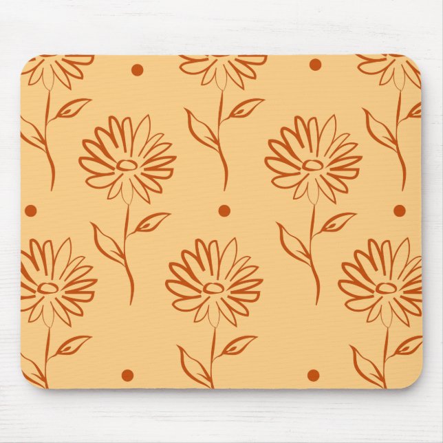 Orange Brown Flower Outline Pattern Mouse Pad (Front)
