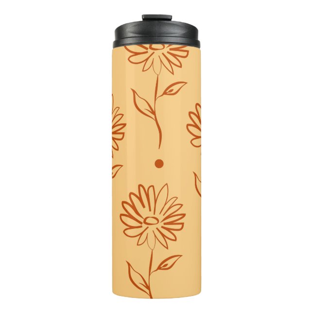Orange Brown Flower Outline Pattern Thermal Tumbler (Front)
