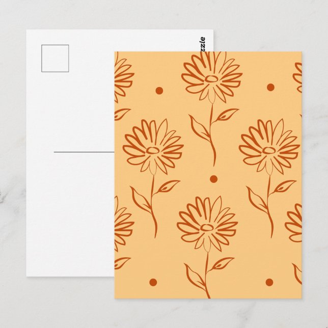 Orange Brown Flower Outlines Pattern Postcard (Front/Back)