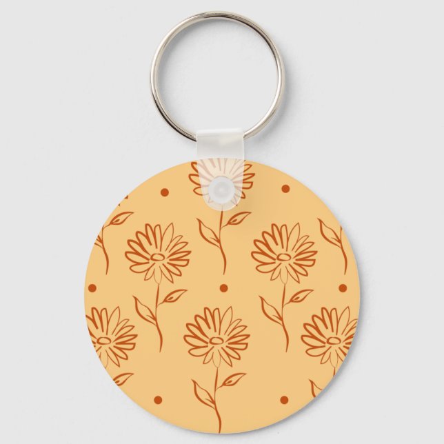 Orange Brown Flower Pattern Pattern Key Ring (Front)
