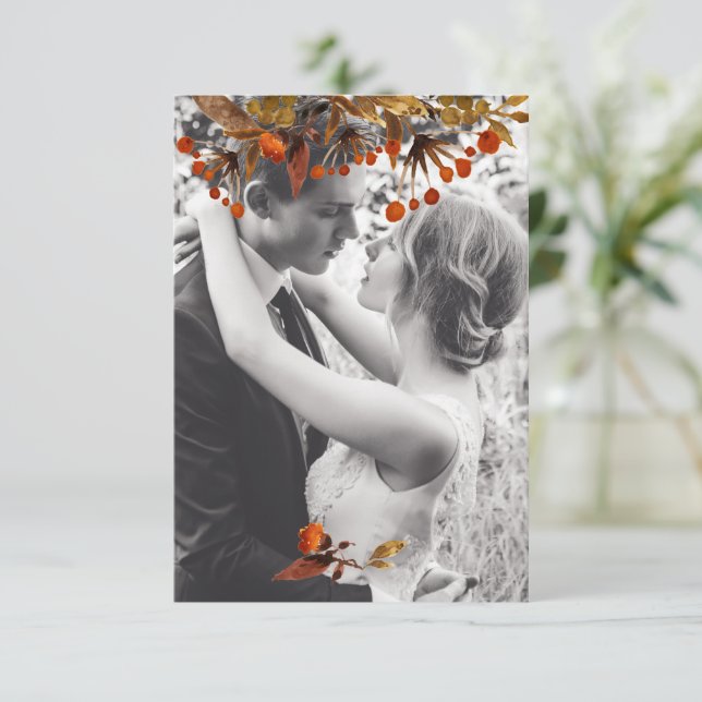 Orange Brown Foliage Overlay Add Your Own Photo Thank You Card (Standing Front)