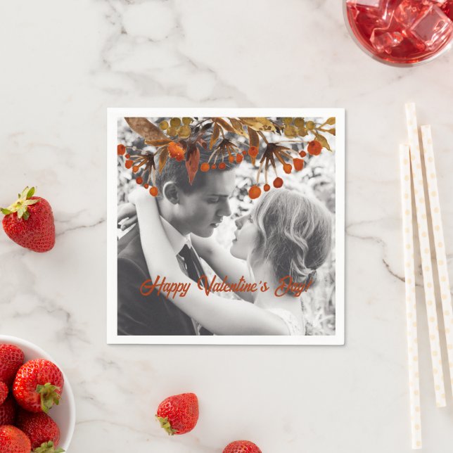 Orange Brown Foliage Valentine Add Your Own Photo Napkin (Insitu)