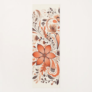 Orange Brown Folk Floral Yoga Mat