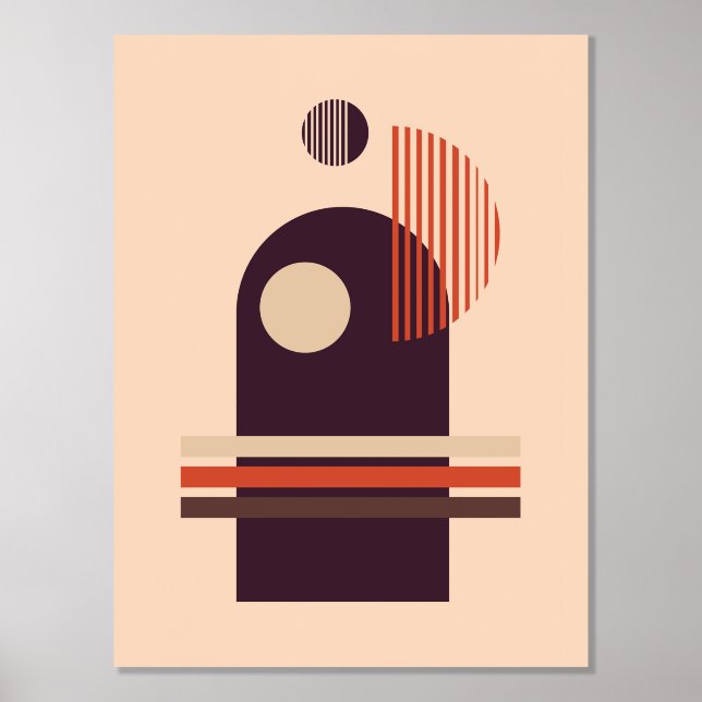 Orange & Brown Geometric Shapes Modern Composition Foil Prints (Front)
