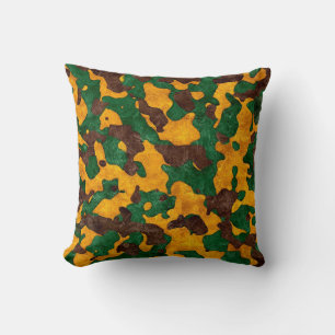 Orange Brown Green Camo Decorative Pillow