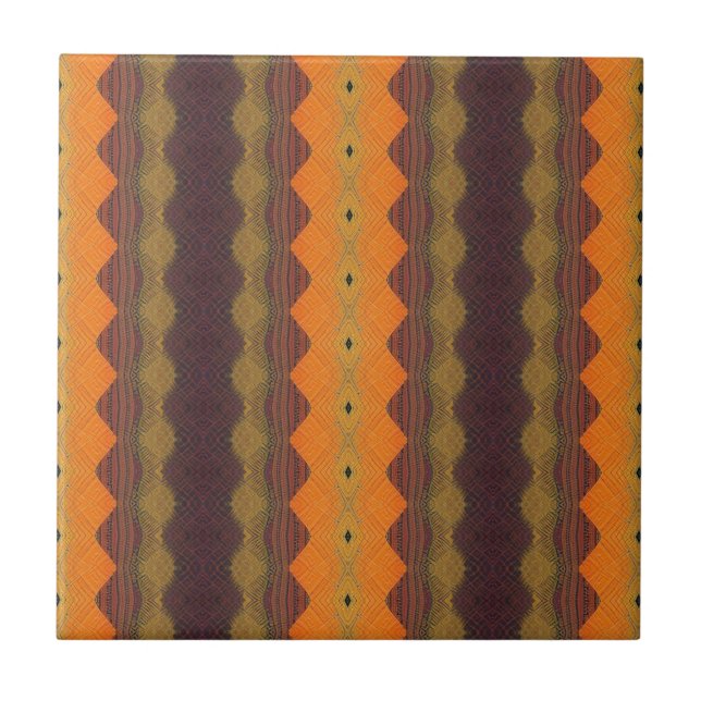 Orange brown green geometric art design  ceramic tile (Front)