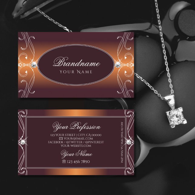 Orange Brown Ombre Ornate Ornaments Sparkle Jewels Business Card (Creator Uploaded)