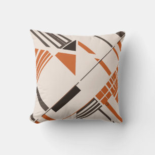 Orange Brown on Beige Geometric Abstract MCM Look Cushion
