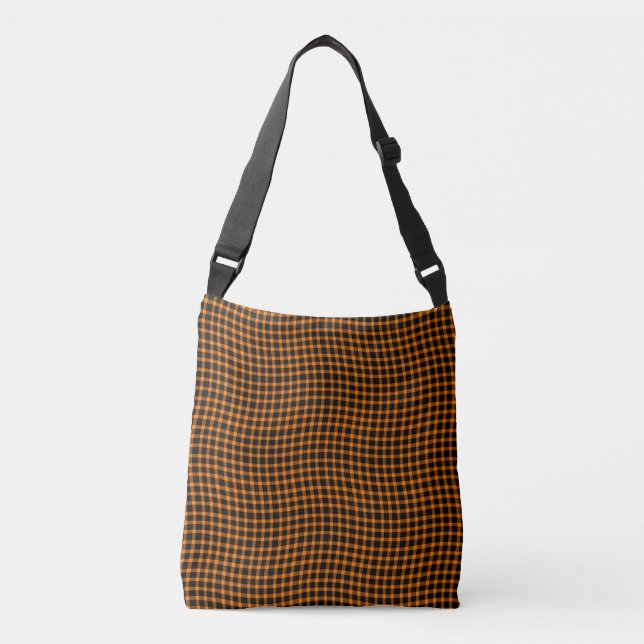 Orange Brown Plaid Checker Seamless Pattern Crossbody Bag (Front)