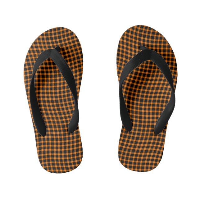 Orange Brown Plaid Checker Seamless Pattern Kid's Thongs (Footbed)
